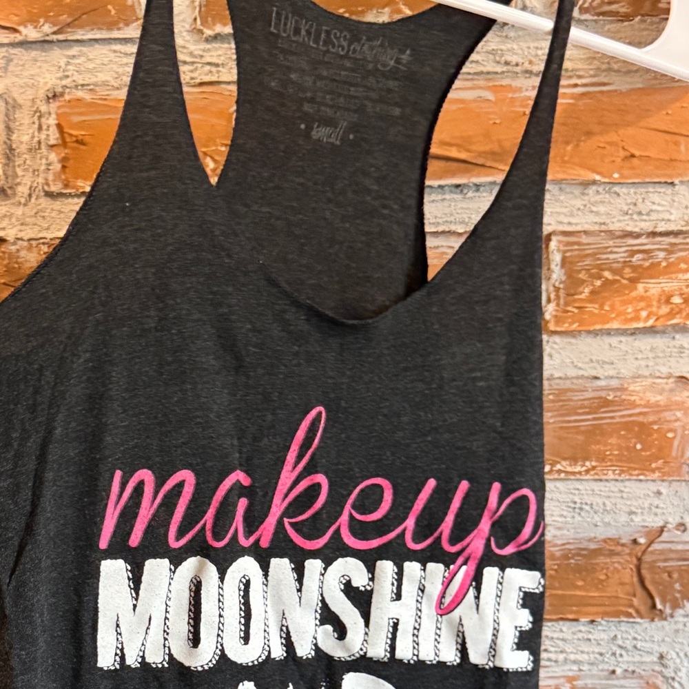 Women's Black Graphic Tank Top - 'Makeup Moonshine and Mud'